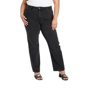 NWT Ava + Viv 90s Straight High-Rise Washed Black Jeans Size 24 Regular Denim